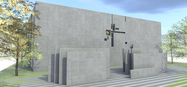 Every angle of the building informs a viewer of its primary purpose: securing the data; The entrance door and the front windows are hidden perpendicularly behind the concrete panels. If viewed from the sides, it leaves the impression of the building being dissected by the parallel concrete layers, the gaps of which are filled with glass. The negative space in the middle of the building serves as a garden.
All external layers of the building, except for the backside, appear to be either folding in or outwards.
The generators are located outside of the building and are also concealed with the concrete slabs.
Photo 7 of DT 0010 modern home