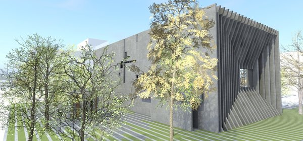 Every angle of the building informs a viewer of its primary purpose: securing the data; The entrance door and the front windows are hidden perpendicularly behind the concrete panels. If viewed from the sides, it leaves the impression of the building being dissected by the parallel concrete layers, the gaps of which are filled with glass. The negative space in the middle of the building serves as a garden.
All external layers of the building, except for the backside, appear to be either folding in or outwards.
The generators are located outside of the building and are also concealed with the concrete slabs.
Photo 11 of DT 0010 modern home