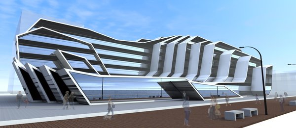 As the building is located at the seaside, its architecture fully represents forms of waves folded up in angular shapes. It has two separate entrances leading to the hotel and the casino. The open pool resides on the top of the ground floor. The second open pool is glancing from the upper part of the building through the glass and is visible from the street. The structure of the building is gradually gaining height, so that residents of each segment, facing the sea, get a chance to enjoy a sunset. Photo 7 of MRN Wave modern home