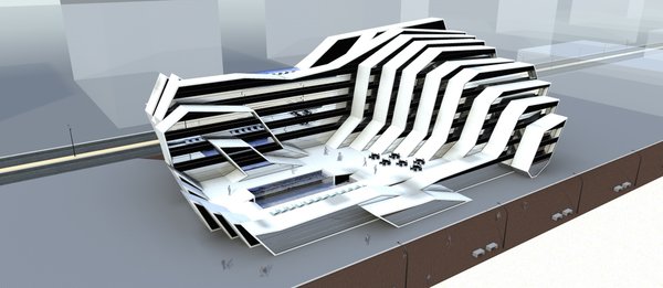 As the building is located at the seaside, its architecture fully represents forms of waves folded up in angular shapes. It has two separate entrances leading to the hotel and the casino. The open pool resides on the top of the ground floor. The second open pool is glancing from the upper part of the building through the glass and is visible from the street. The structure of the building is gradually gaining height, so that residents of each segment, facing the sea, get a chance to enjoy a sunset. Photo 3 of MRN Wave modern home