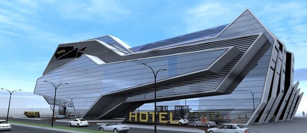 As the building is located at the seaside, its architecture fully represents forms of waves folded up in angular shapes. It has two separate entrances leading to the hotel and the casino. The open pool resides on the top of the ground floor. The second open pool is glancing from the upper part of the building through the glass and is visible from the street. The structure of the building is gradually gaining height, so that residents of each segment, facing the sea, get a chance to enjoy a sunset. Photo of MRN Wave modern home