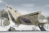 Harmoniously integrated in the urban area of the city, building still stands with a distinct character of its own. Focal point of the design was to make the space easy to navigate and enriched with a daylight. Overall aesthetics was hugely influenced by Daniel Libeskind's Royal Ontario Museum architecture.
Two massive divisions of the art academy have three entrances on 3 different levels. The ground floor entrance and the garage lead to the waiting hall, which is bridging auditoriums and a concert hall.
Exoskeleton is slit by large asymmetrical windows, through which a natural light diligently pours into both buildings.
Concert hall resides above the parking space in the western wing and its interior is arranged in a way that an audience faces the window.
Upper level entrance is split in two directions: the right one guides the visitor to the viewpoint and the left one - to the cafe and the lounge area, below which, auditoriums are located.
Photo 4 of Art Academy modern home