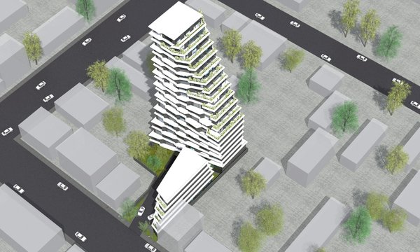 Sense of smooth gradation and movement comes from both, the spatial positioning of the buildings and the design of each. For them to be perceived as a consolidated structure, the taller building cedes the foreground to the five storied hotel/office building, with oblique road beside it that leads to the underground garage. \
As the apartment building gains height, it twists at different angles in the same direction. This arrangement required individual designing of every apartment and ones, that face the sea, have terraces.
Photo 5 of Hive modern home