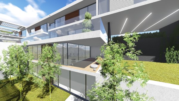 The hillside house for a large family is gracefully flattened out on the landscape. The facade is simultaneously minimalistic and massive, marking the building's modest and strong presence in nature. The multilayered open space in the backside of the house brings an inevitable sense of unexpectedness. The terraces in the garden with lounge areas and The playground carry a cosy vibe.
The pool breaks up the front area into the basketball court and the space for relaxation.
To enhance the idea of the residents being guests to the nature and are also part of it, the entire house is blessed with a mountain view.
Photo 8 of Shifter modern home