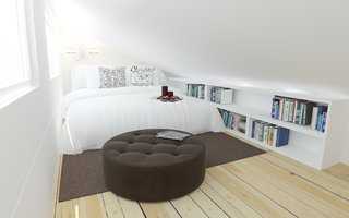 10 Tiny Homes You Can Build - Photo 7 of 10 - While highly restricted in size, this bedroom still has two rows of shelves that can be used as a night stand.