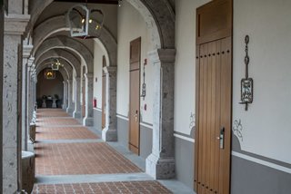 Patrón Designed a Spanish Colonial Guest House with Modern Flair - Photo 1 of 14 - Local Cantera (limestone), clay tiles and red bring made in Degollado, Jalisco, Mexico were used throughout the outdoor terraces, patios and walkways. 
