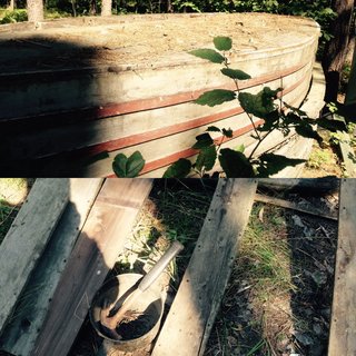 Crafting a Hollow Wood Surfboard from Old-Growth Redwood - Photo 2 of 26 - The first task was carefully to prize off as many strips of Redwood as I could, without tearing them too much, and remove any nails and screws.
