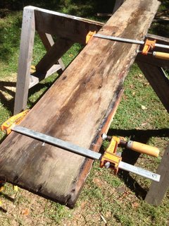 Crafting a Hollow Wood Surfboard from Old-Growth Redwood - Photo 3 of 26 - Some running repairs to get planks ship-shape again.