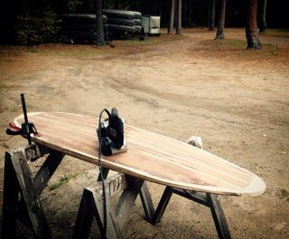 Crafting a Hollow Wood Surfboard from Old-Growth Redwood - Photo 14 of 26 - After many hours of belt and orbital sanding, especially shaping the rails, things start coming together.
