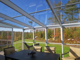 An important technical consideration, Halifax Sunrooms re-assures that the glass in their models contains protection from UV rays and comes in choices of a "smoke" or "charcoal" tint. The construction material is further also flame-proof and contains a protective fungicide, while the roof is made with tempered safety glass and designed for the installation of ceiling blinds.