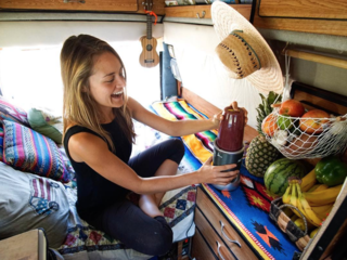 9 Adventure Seekers Who Celebrate Small Space Living Through the Van Life - Photo 1 of 10 - Sarah and Bryan are making their way across North America in their vehicle Pepita—backpacking, cooking, and "goofing...powered by peanut butter." They reminisce about "that face you make when you blend your first solar-powered smoothie in the van."