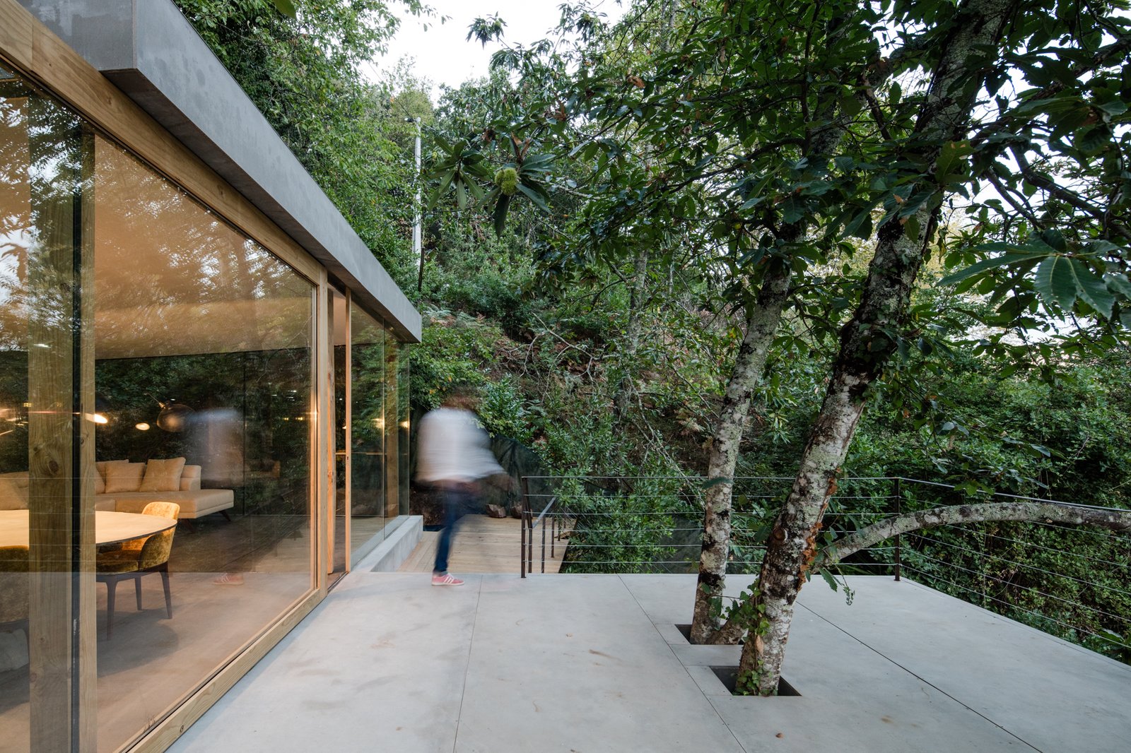 Existing trees poke through the large patio.