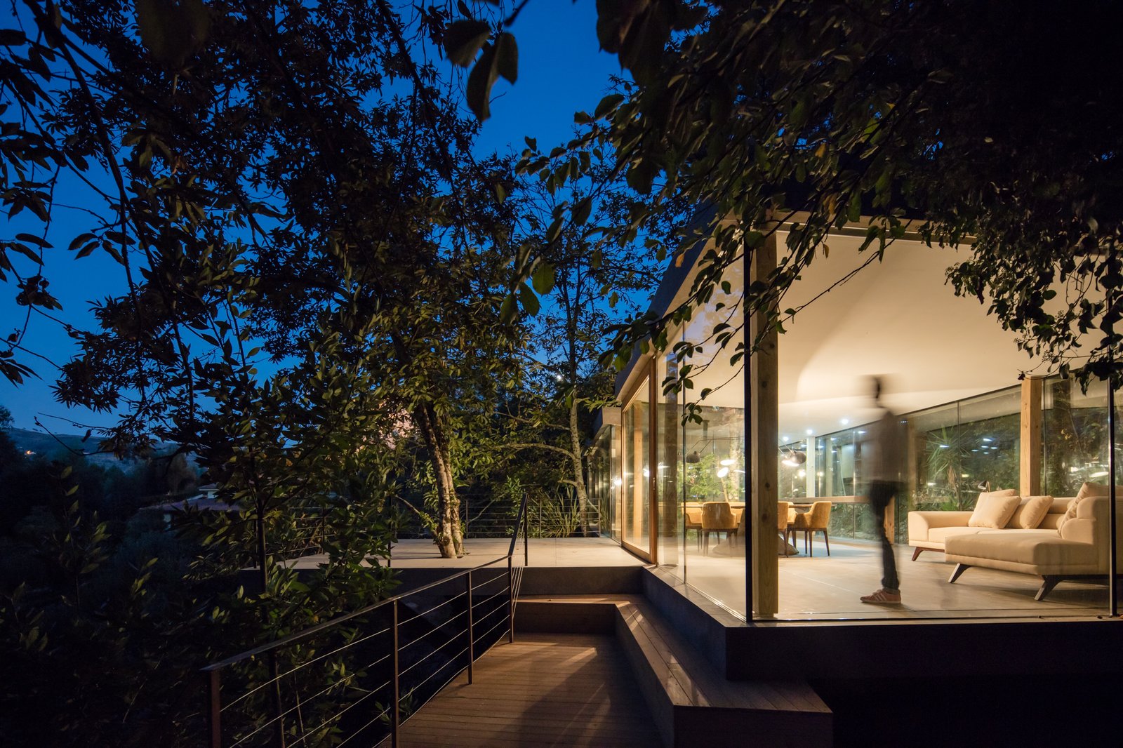 At night, the home glows like a glass jewel box.