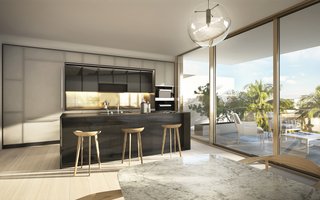 Danish-Modern Master Thomas Juul-Hansen Talks About Timeless Design - Photo 2 of 5 - An example of Hansen's kitchen design for Three Hundred Collins. Hansen uses white oak flooring throughout the units for its density, strength, and neutral organic beauty. 