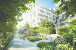 One of the meditation gardens designed to extend the connection between indoor/outdoor living spaces. 
