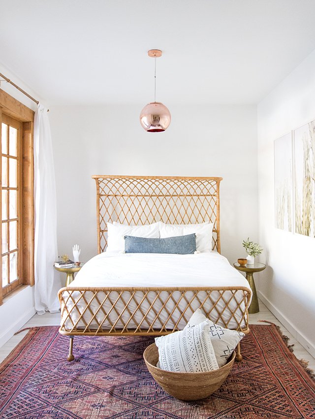 The principle bedroom has deck access and views into the mountains.