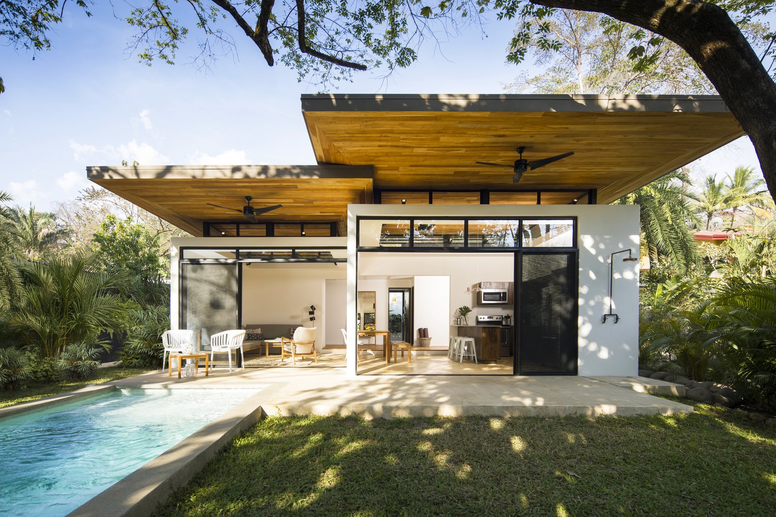 Each villa is equipped with its own salt-water swimming pool and outdoor shower.