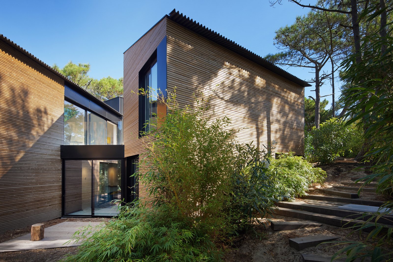 The configuration of the home is playful in plan, yet allows the structure to create minimal impact on the surrounding topography.