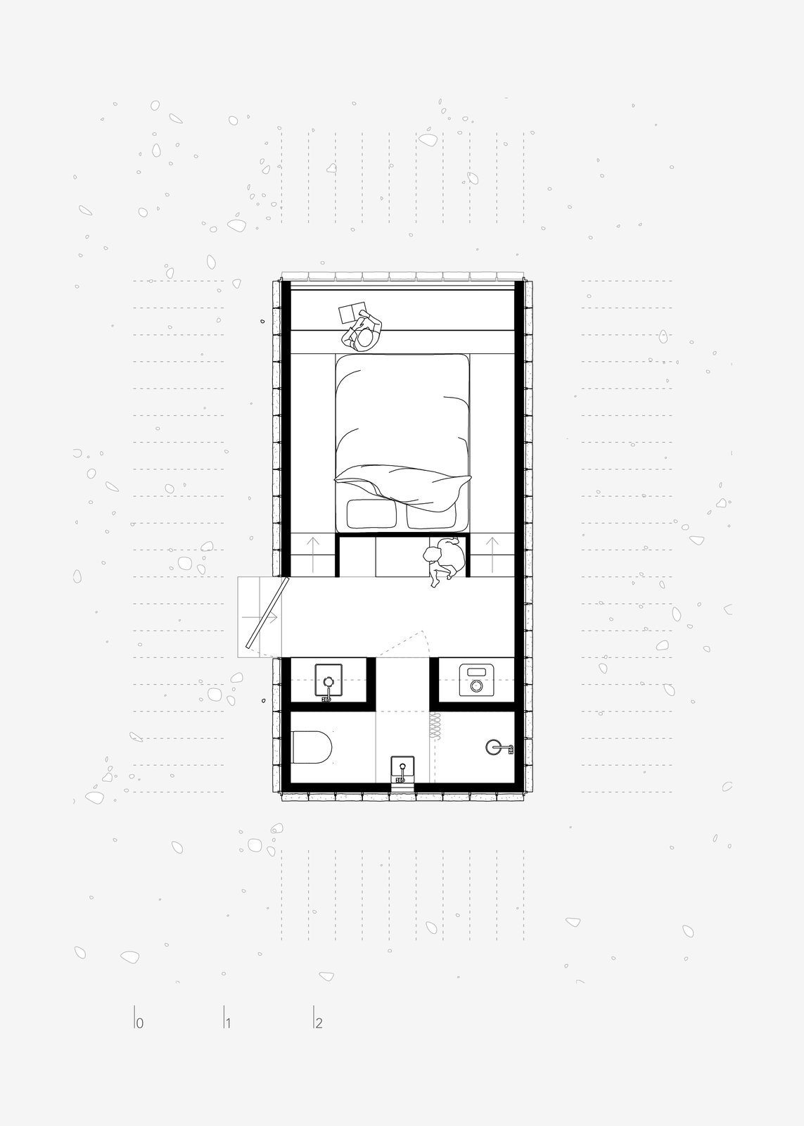 The Floor Plan of the cabin shows the innovative and efficient use of space in the compact floor plate.