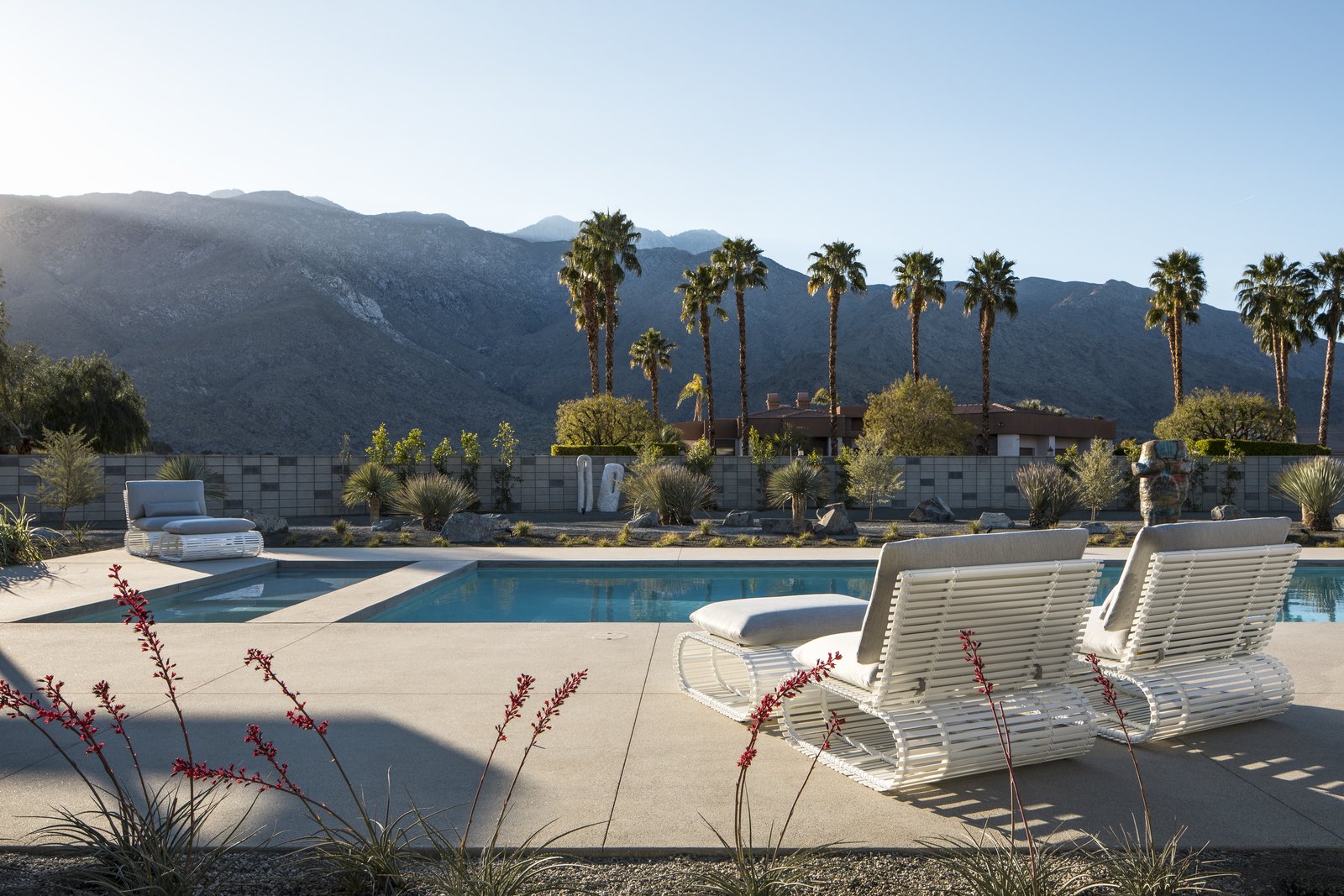 Astounding views of palm trees and the surrounding Palm Springs landscape are provided from 360 degree exterior views.