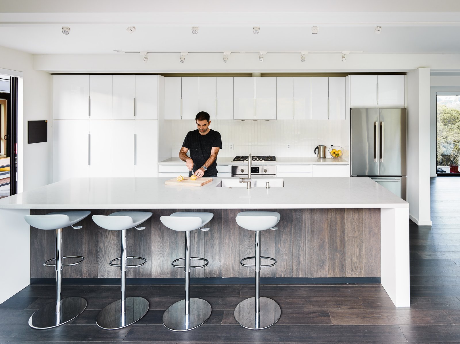 A simple, chic, elegant modern prefab open kitchen.