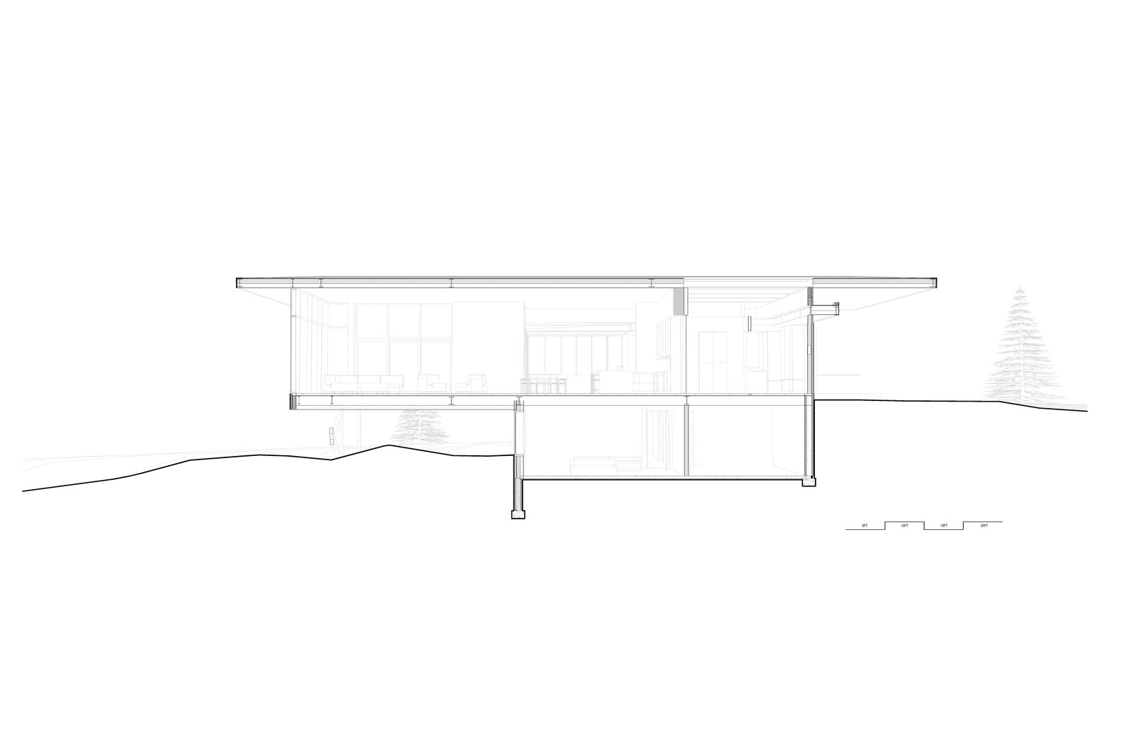 cross-sectional perspective drawings of main living space