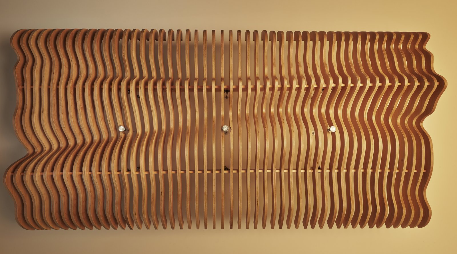 Detail of undulating wood ceiling panel