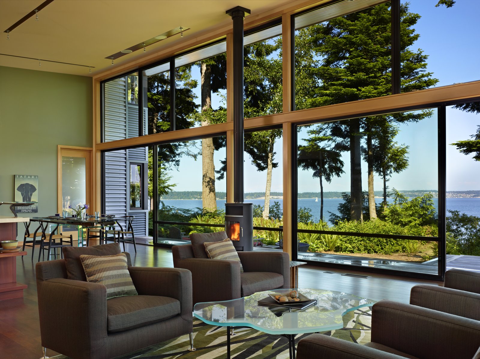 Main living space, which feels like an open porch due to the large sliding glass panels