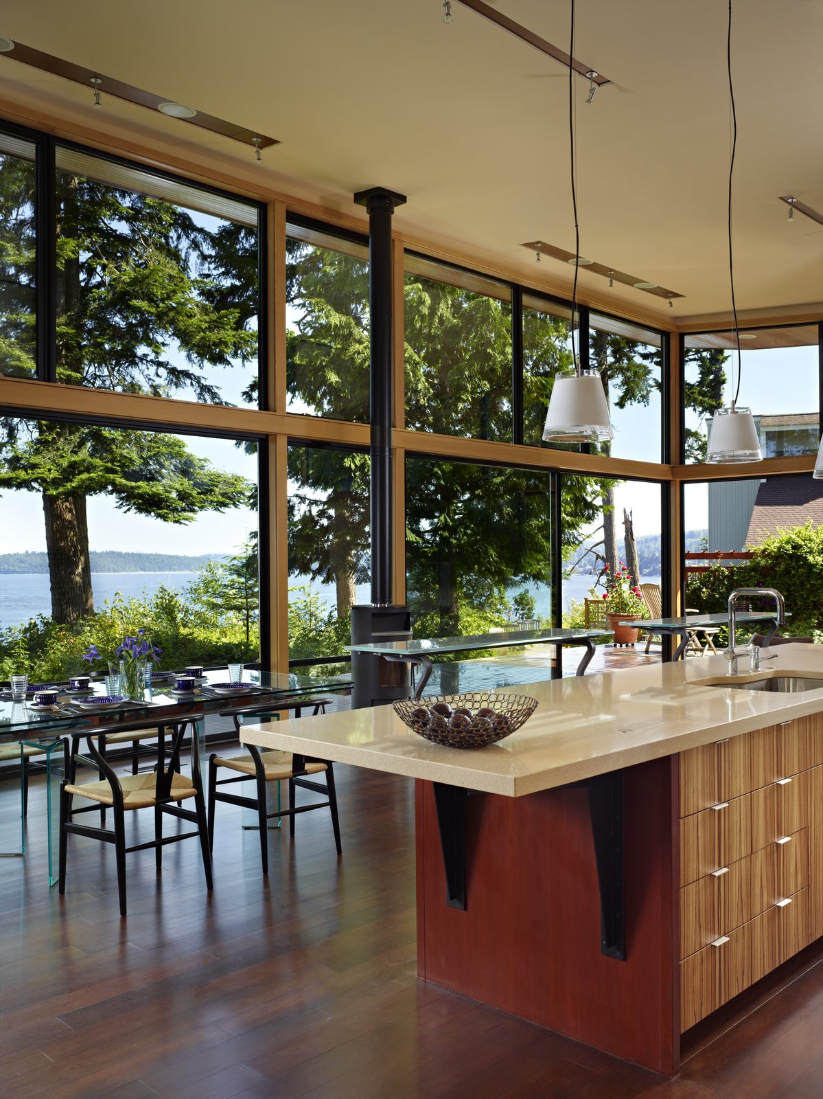 Interior view of kitchen and dining spaces