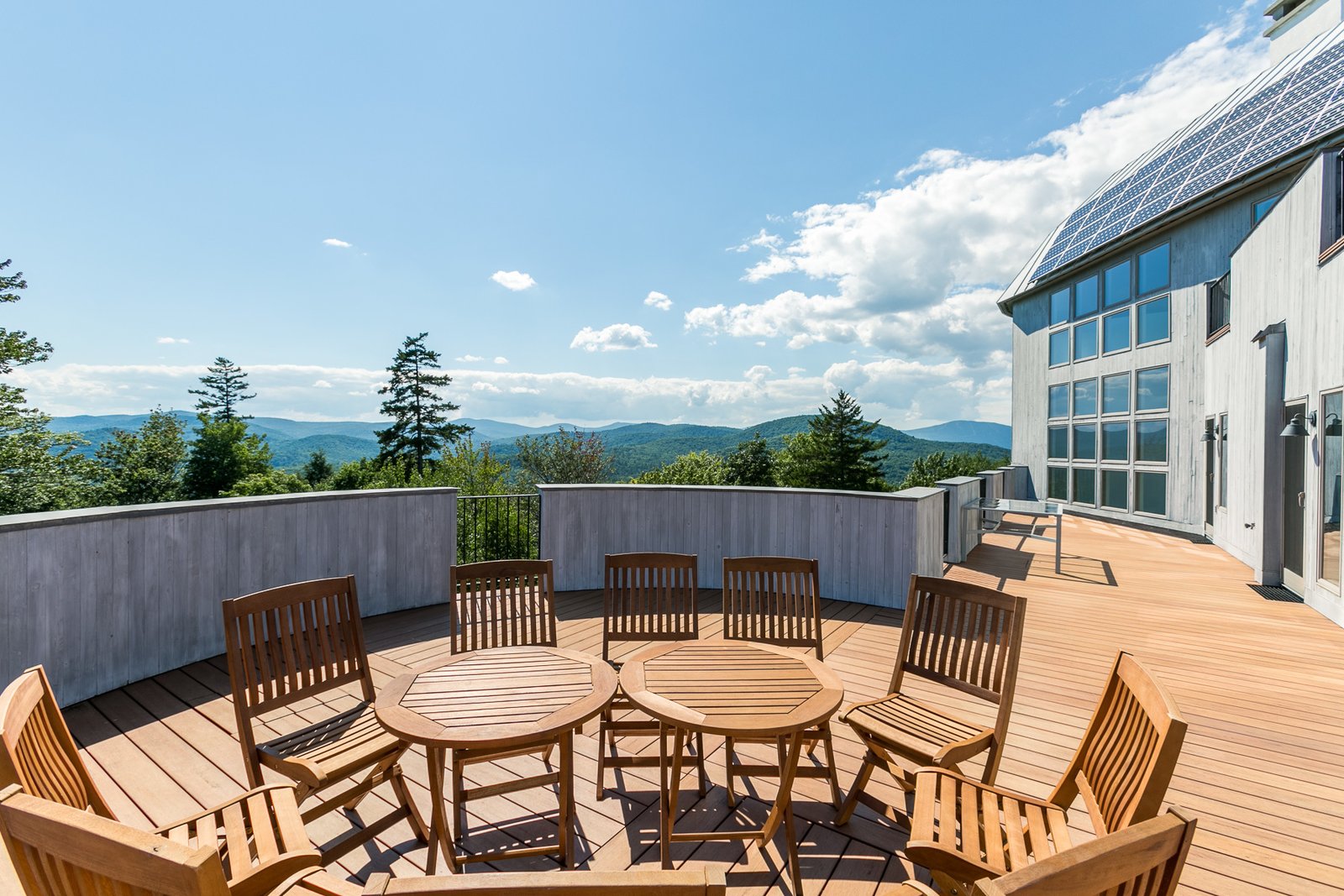 The outdoor patio and solar paneled roof at Grahall.